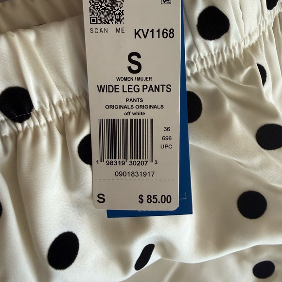 NWT Adidas Off White Wide Leg Polka Dot Track Pants - Picture 2 of 7